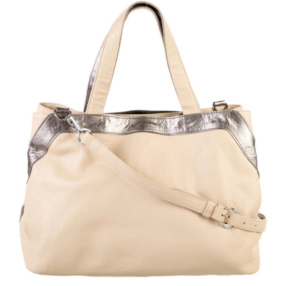 DKNY Cream and Silver Shoulder Bag with Structured Design